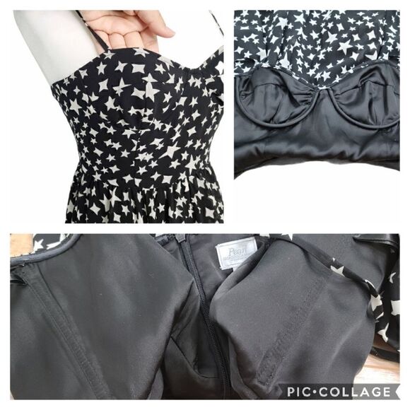 Pearl By Georgina Chapman of Marchesa Black White Stars Mini Strap Dress Size 2 - Picture 8 of 13